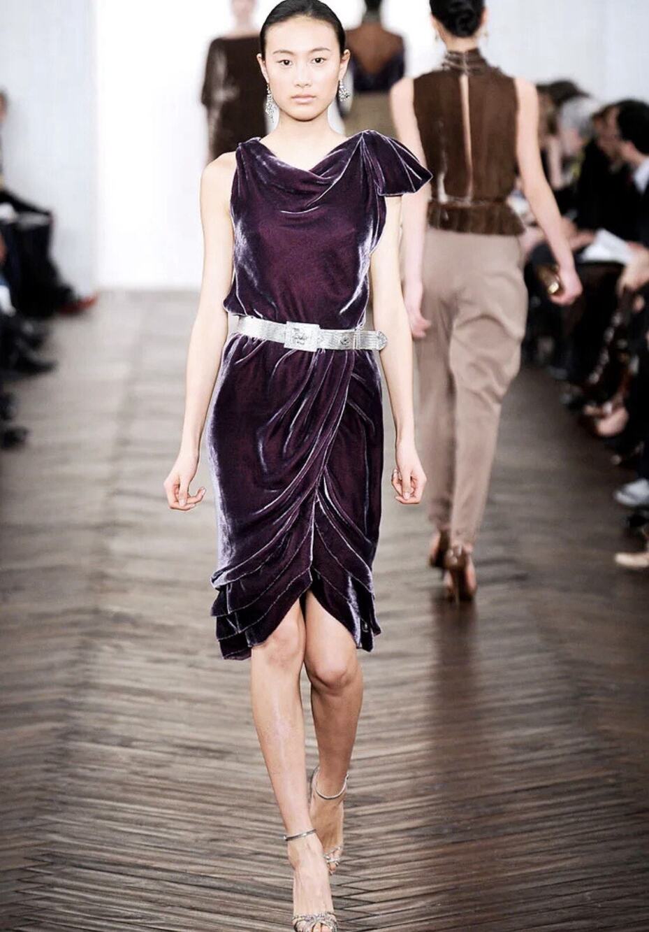 Ralph Lauren Collection 2009 Runway Cocktail Dress Cowl Neck Midi Silk Velvet M
